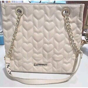 Betsey Johnson XO Sunny Quilted Heart Handbag, Oatmeal Gold Chain Accents